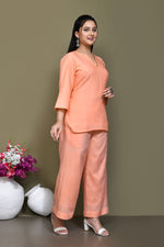 Pintex cotton mid-thigh length high-low top with matching pant