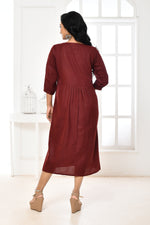 Solid color cotton slub  A-line one piece dress