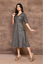 Solid color cotton slub angrakha pattern one piece with V neck and attached strings.