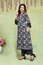 Linen handblock printed straight kurta & bottom set