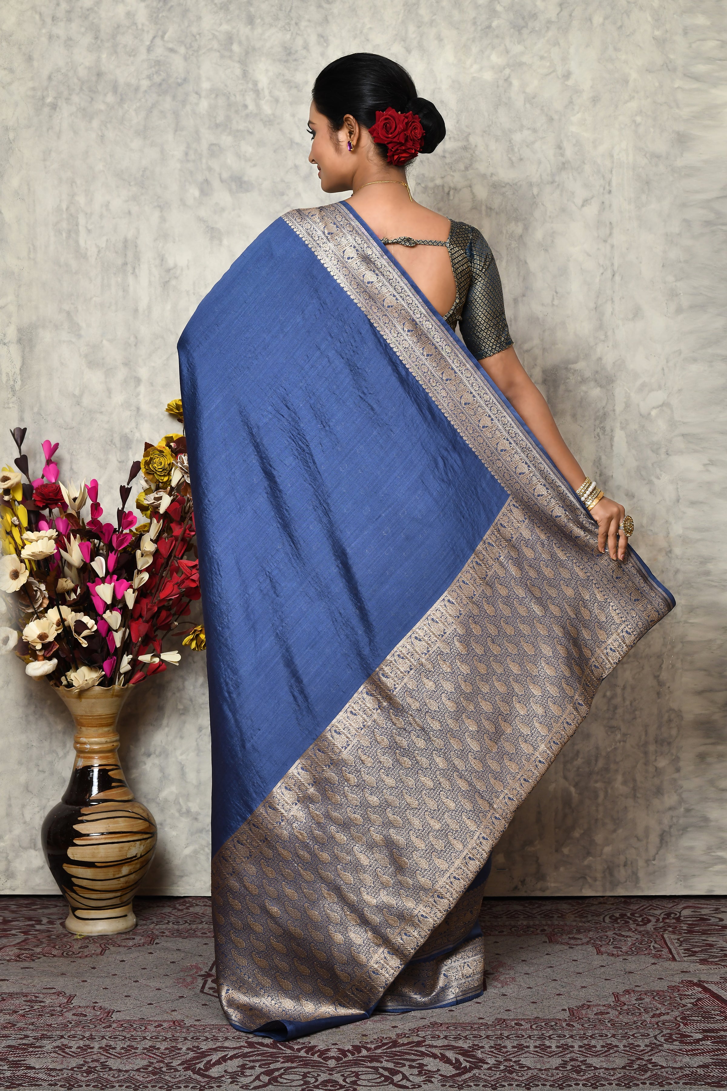 Pure chinia silk saree with broad border & plain body