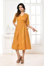 Solid color cotton slub angrakha pattern one piece with V neck and attached strings.