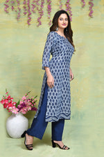 Linen handblock printed straight kurta & bottom set