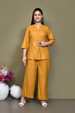Cotton slub mid-thigh length high-low top with matching pant