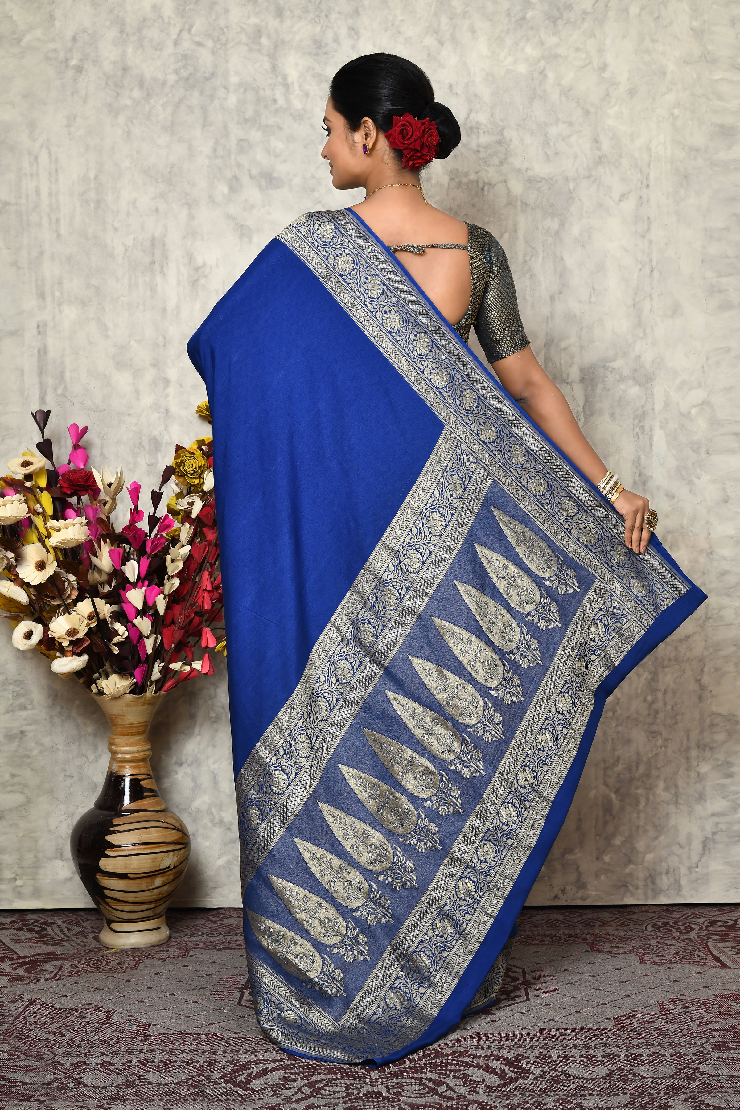 Pure chinia silk saree with broad border & plain body