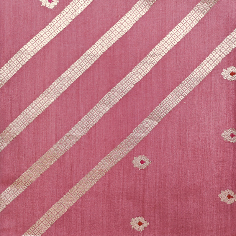 Rose Pink Banarasi Munga Silk Suit Set with Zari Buti and Ornate Floral Border