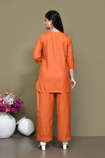 Cotton slub mid-thigh length high-low top with matching pant