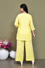 Pintex cotton mid-thigh length high-low top with matching pant