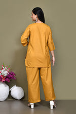 Cotton slub mid-thigh length high-low top with matching pant