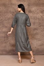 Solid color cotton slub  A-line one piece dress