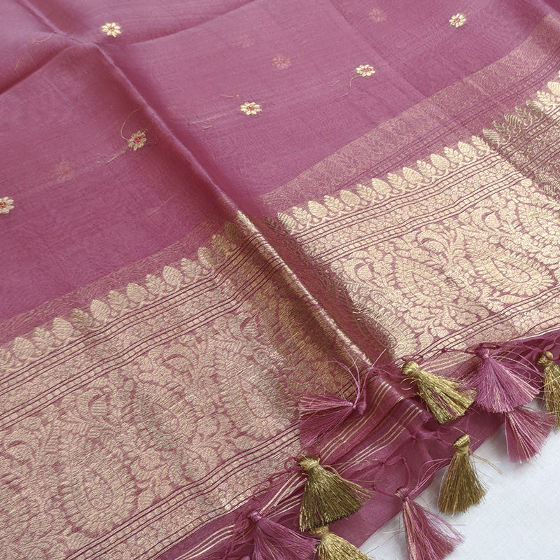 Orchid Purple Banarasi Munga Silk Suit Set with Zari Buti and Floral Border