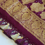 Plum Banarasi Georgette Suit Set with Floral Zari Motifs & Ornate Border