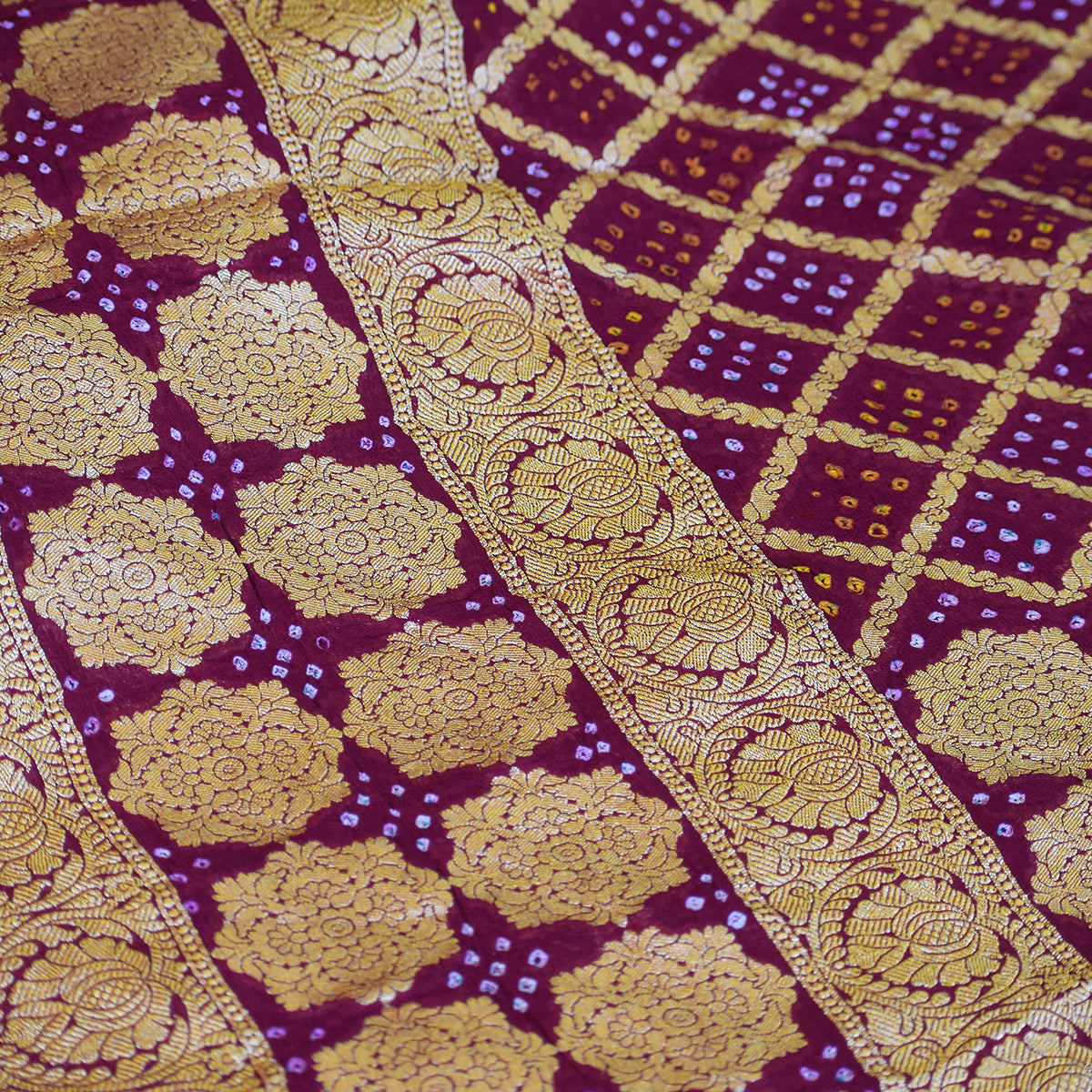 Plum Banarasi Georgette Suit Set with Floral Zari Motifs & Ornate Border