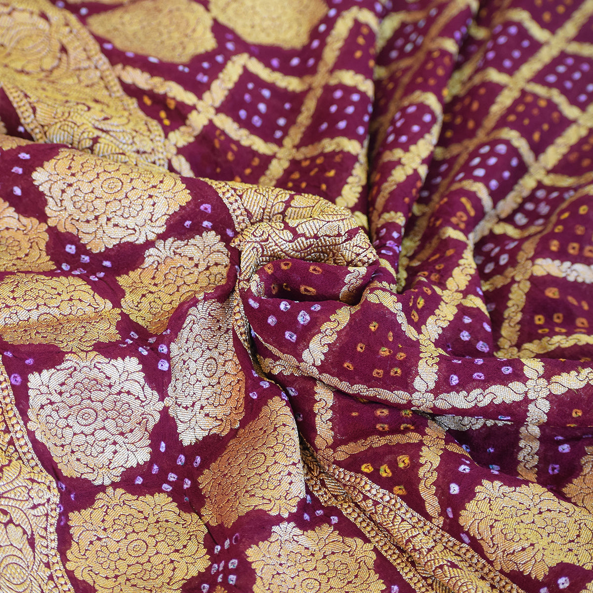 Plum Banarasi Georgette Suit Set with Floral Zari Motifs & Ornate Border
