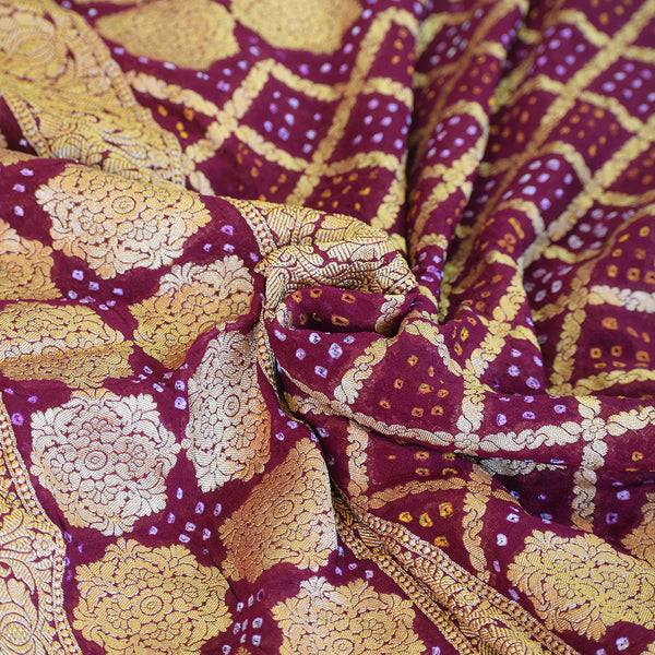 Plum Banarasi Georgette Suit Set with Floral Zari Motifs & Ornate Border