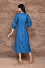 Solid color cotton slub  A-line one piece dress