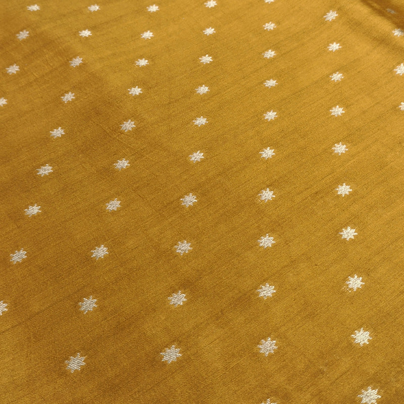 Mustard Gold Tussar Linen Suit Set with Silver Zari Floral Border