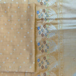 Honey Beige Banarasi Munga Silk Suit Set with Pastel Floral Zari Border