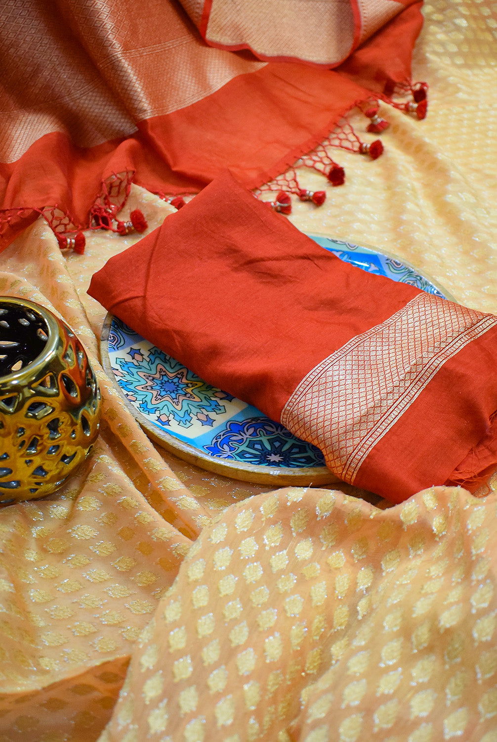 Chanderi Banarasi woven saree-light peach