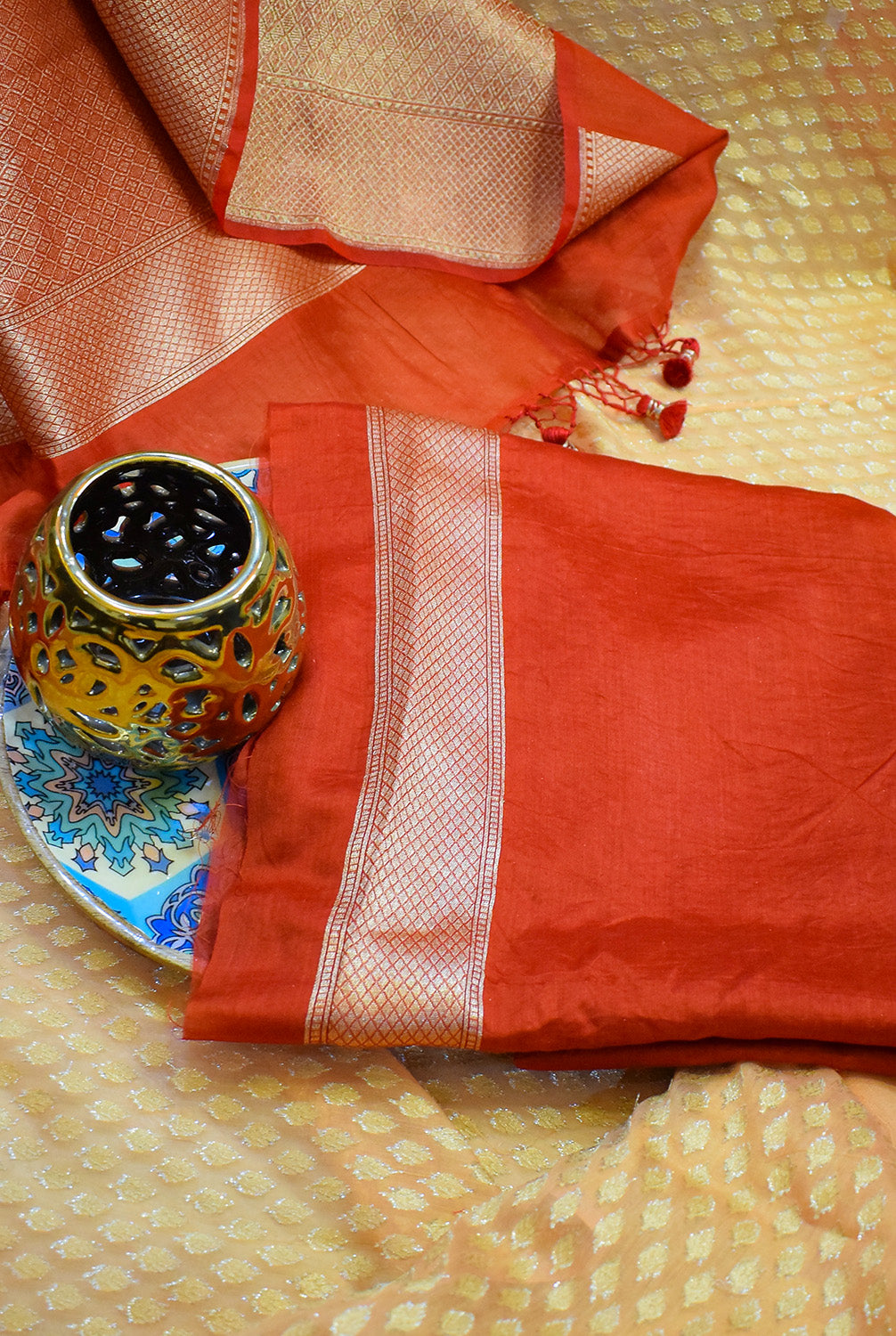 Chanderi Banarasi woven saree-light peach