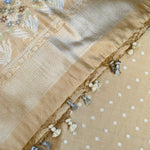 Honey Beige Banarasi Munga Silk Suit Set with Pastel Floral Zari Border