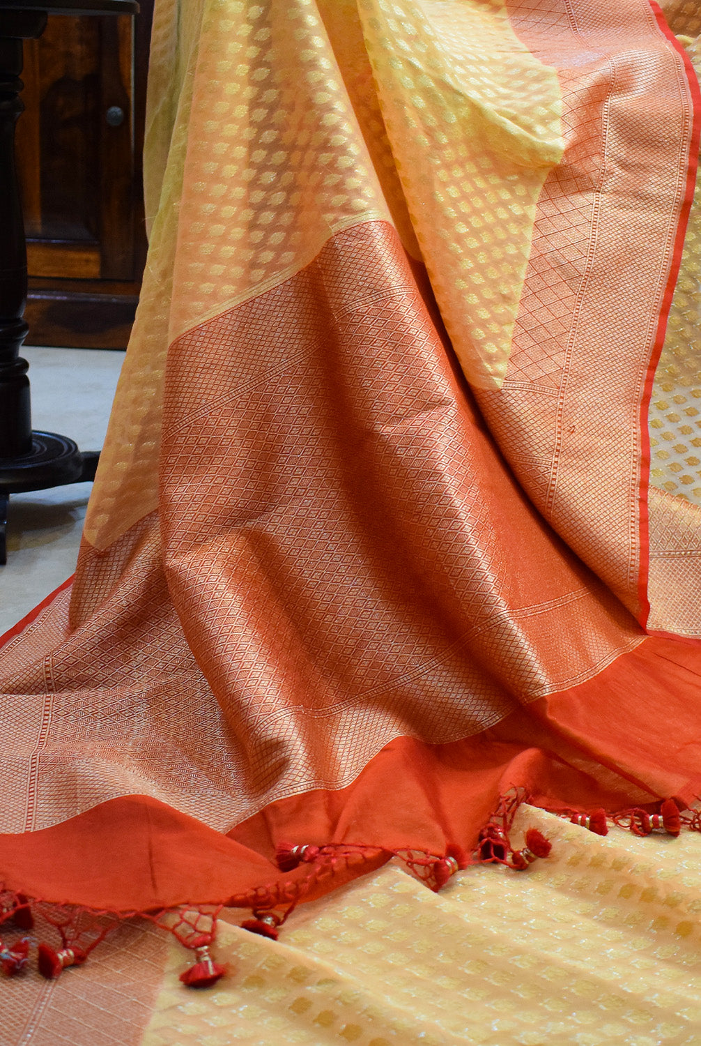 Chanderi Banarasi woven saree-light peach