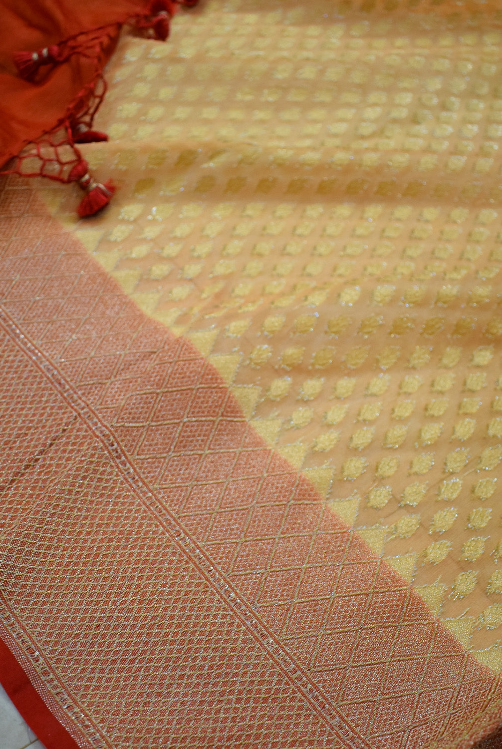 Chanderi Banarasi woven saree-light peach