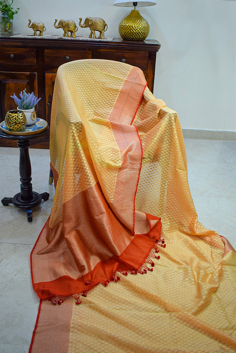 Chanderi Banarasi woven saree-light peach