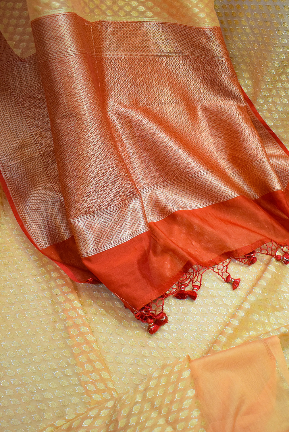 Chanderi Banarasi woven saree-light peach