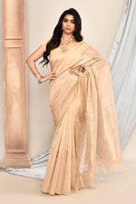 Maheshwari pure handloom saree with golden stripes pallu and thin golden zari border