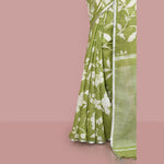 Printed linen cotton saree zari border with blouse piece