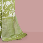 Printed linen cotton saree zari border with blouse piece