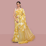 Printed linen cotton saree zari border with blouse piece