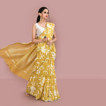 Printed linen cotton saree zari border with blouse piece