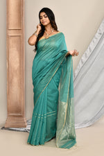 Maheshwari pure handloom saree with golden stripes pallu and thin golden zari border