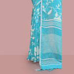 Printed linen cotton saree zari border with blouse piece