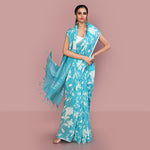 Printed linen cotton saree zari border with blouse piece