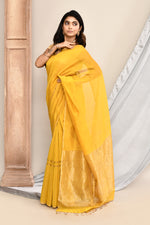 Maheshwari pure handloom saree with golden stripes pallu and thin golden zari border