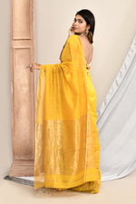 Maheshwari pure handloom saree with golden stripes pallu and thin golden zari border