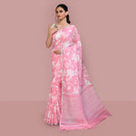 Printed linen cotton saree zari border with blouse piece