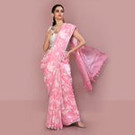 Printed linen cotton saree zari border with blouse piece