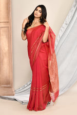 Maheshwari pure handloom saree with golden stripes pallu and thin golden zari border