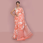 Printed linen cotton saree zari border with blouse piece