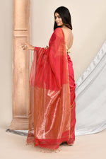 Maheshwari pure handloom saree with golden stripes pallu and thin golden zari border