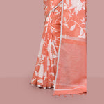 Printed linen cotton saree zari border with blouse piece