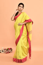 Plain Maheshwari pure handloom saree with contrast dark pink resham border