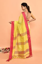 Plain Maheshwari pure handloom saree with contrast dark pink resham border