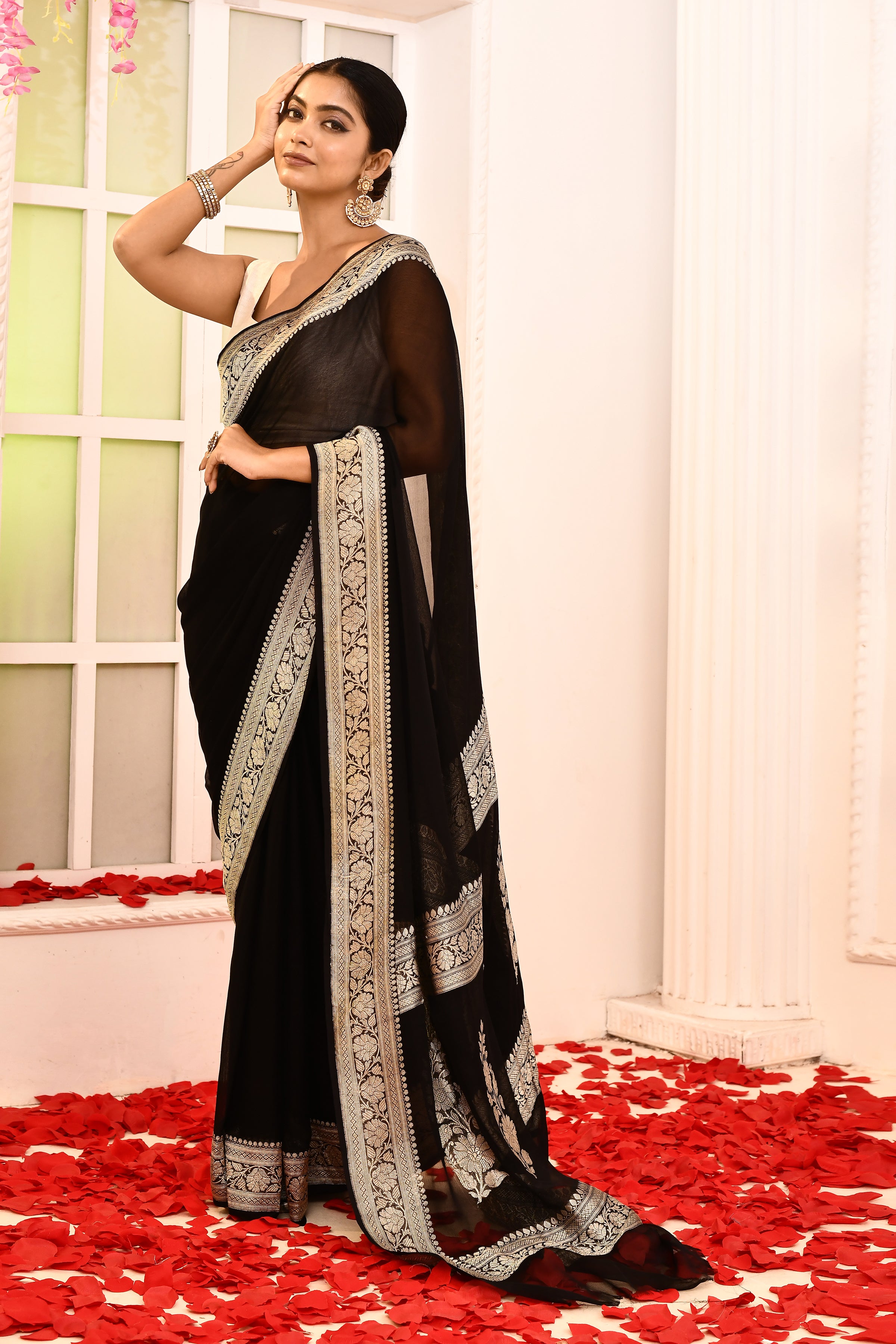 Pure Khaddi Georgette Banarasi saree with booti blouse