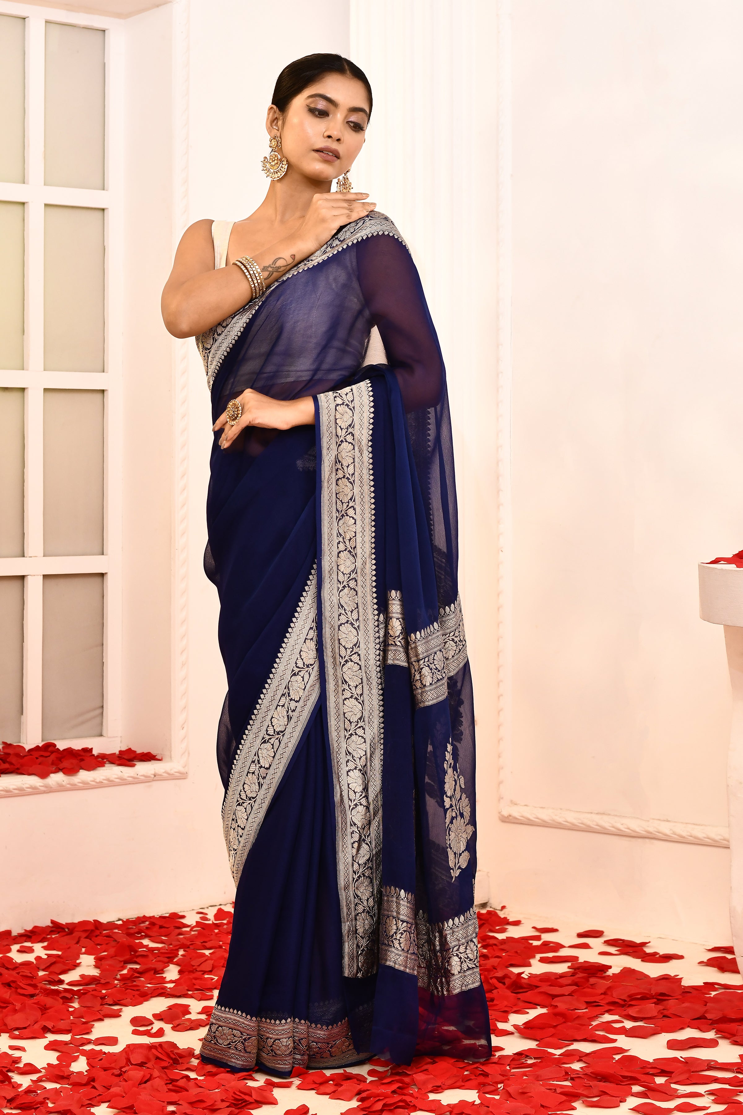 Pure Khaddi Georgette Banarasi saree with booti blouse