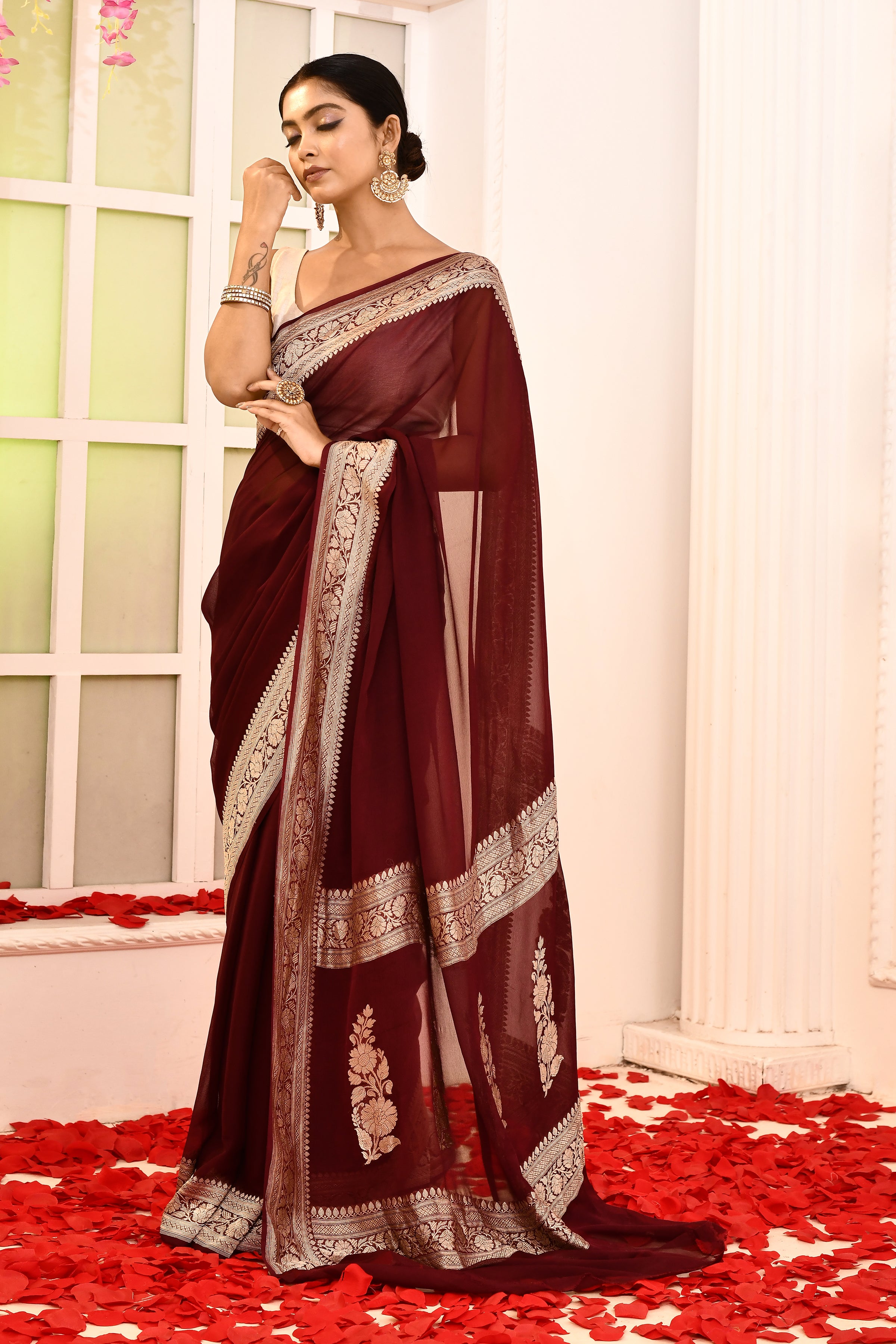 Pure Khaddi Georgette Banarasi saree with booti blouse